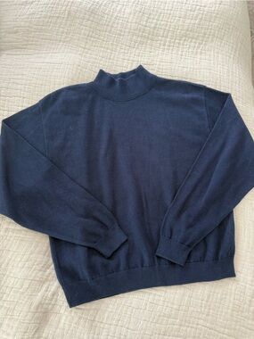 Pendleton Classic Navy Mock Neck Cotton Sweater EUC 1278